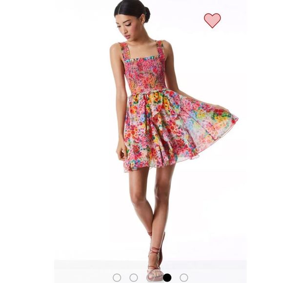 NWT Alice + Olivia Jocelyn Smocked Mini Dress Size 12 - Picture 9 of 16